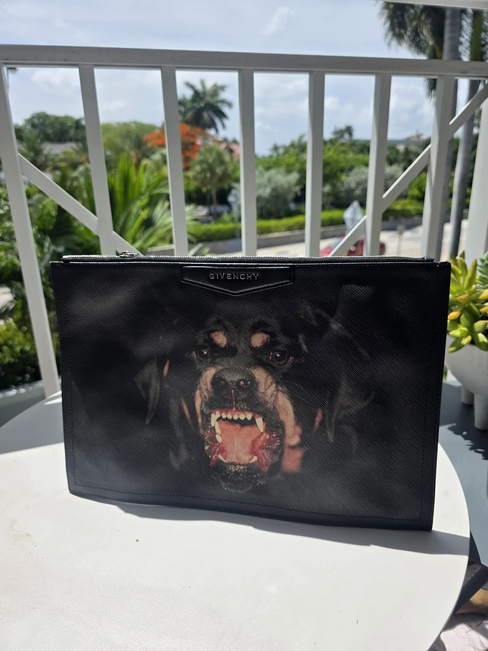 Givenchy Black Rottweiler Print Document Pouch